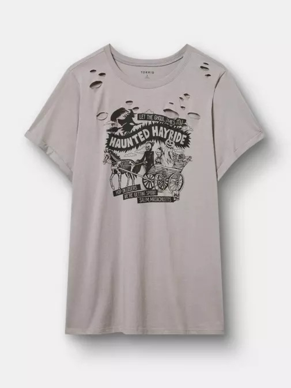 Nwot Torrid 2X Gray Distressed 'Haunted Hayride' Graphic Tee